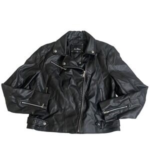 Sam Edelman Black Faux Leather Moto Biker Jacket Womens XL  zip 5/2021 EUC